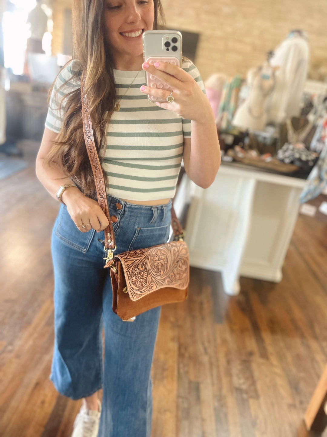 The Olivia Tooled Saddle Purse