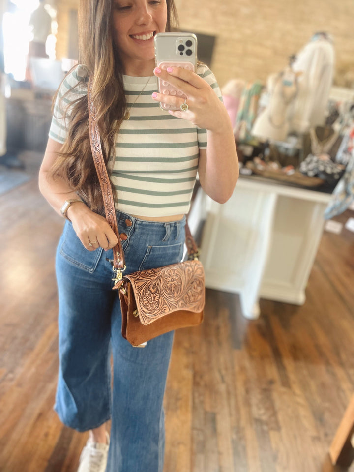 The Olivia Tooled Saddle Purse