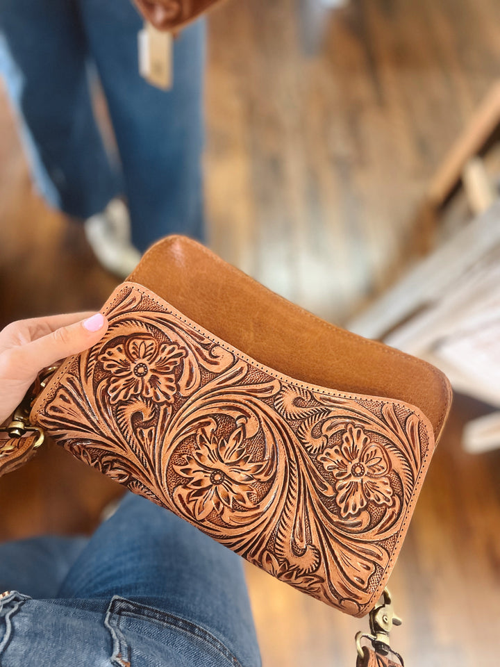 The Olivia Tooled Saddle Purse