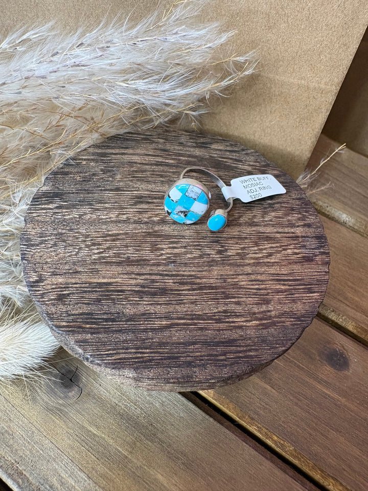 Authentic White Buff Mosiac Adjustable Ring