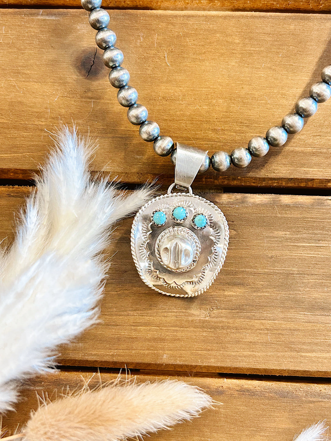 Cowboy Hat Kingman Turquoise Pendant Necklace