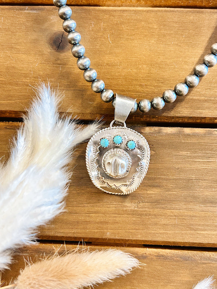 Cowboy Hat Kingman Turquoise Pendant Necklace