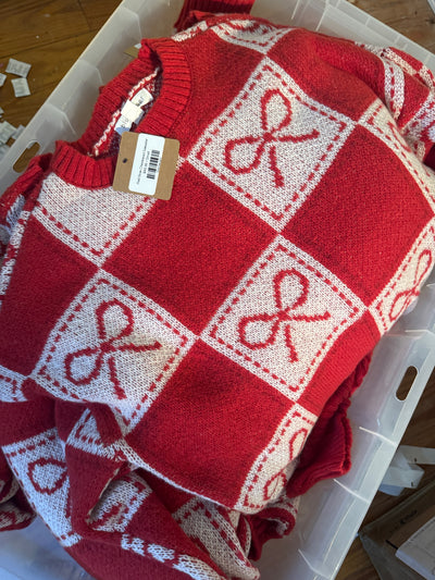 Red Bow Checkered Sweater