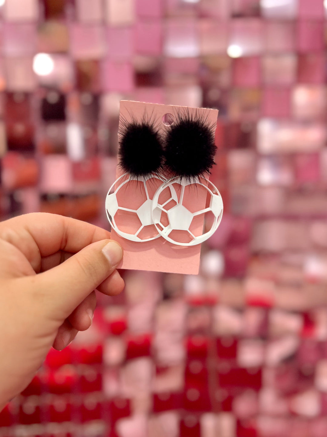 Mink Pom Soccer Earrings