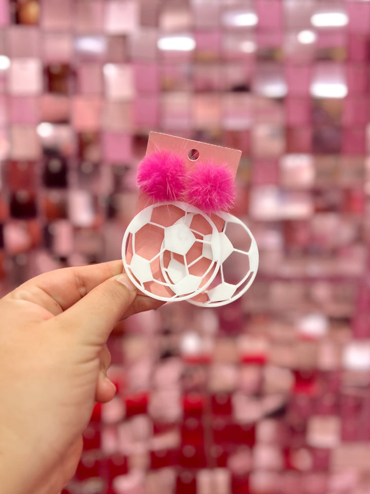Mink Pom Soccer Earrings