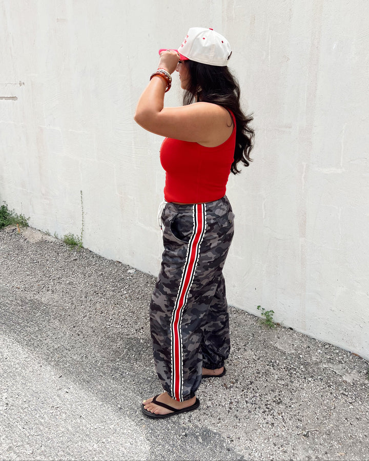 Riot Red Stripe Camo Joggers
