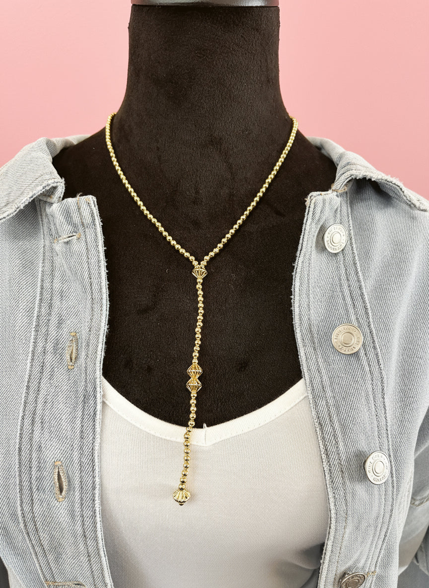 The Golden Beaded Y Necklace