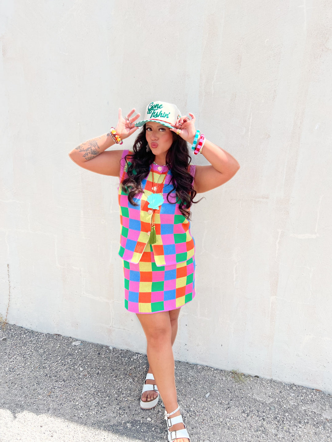 Check Me Out Cutie Checkered Skirt Set