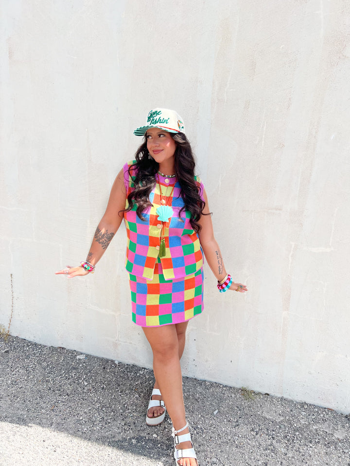 Check Me Out Cutie Checkered Skirt Set