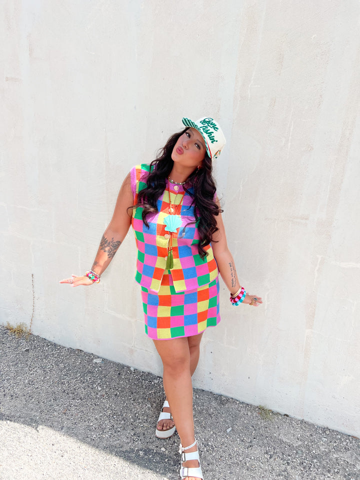 Check Me Out Cutie Checkered Skirt Set