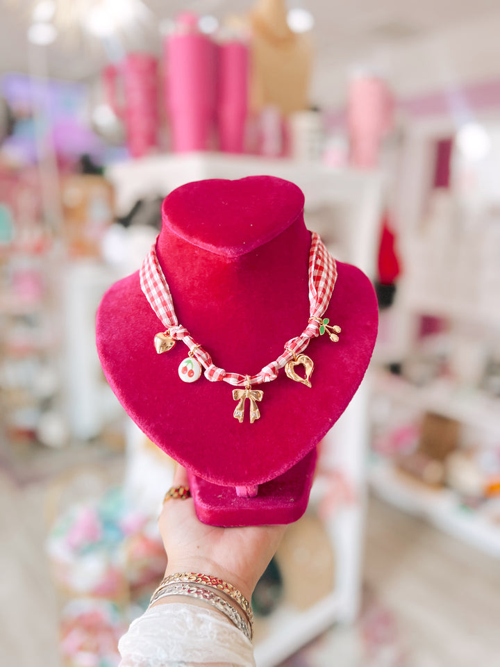 Red Gingham Charm Necklace