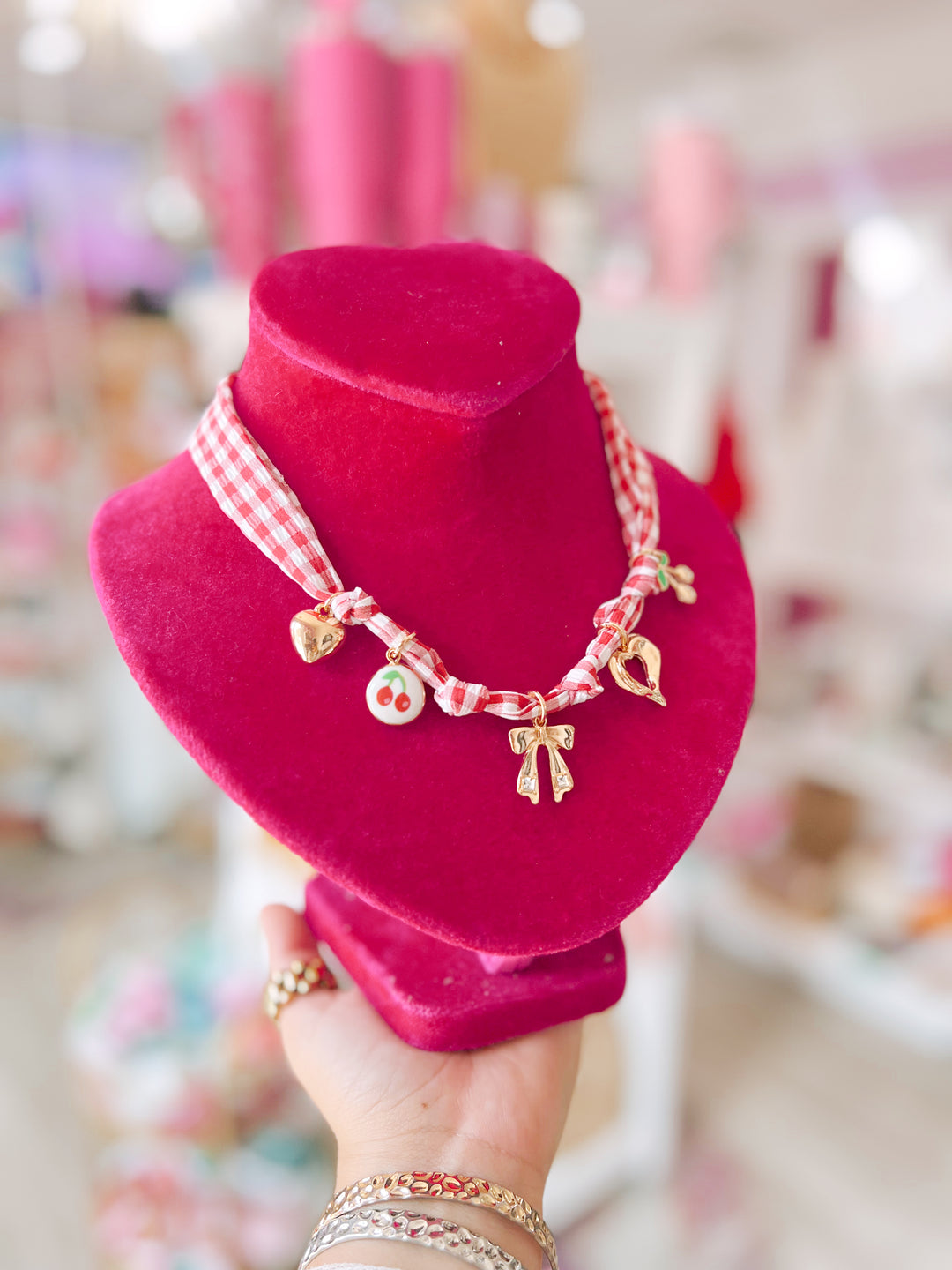 Red Gingham Charm Necklace