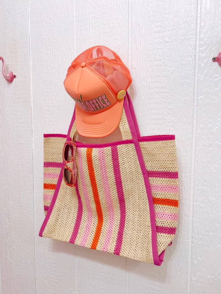 Girlie Girl Pink Straw Bag