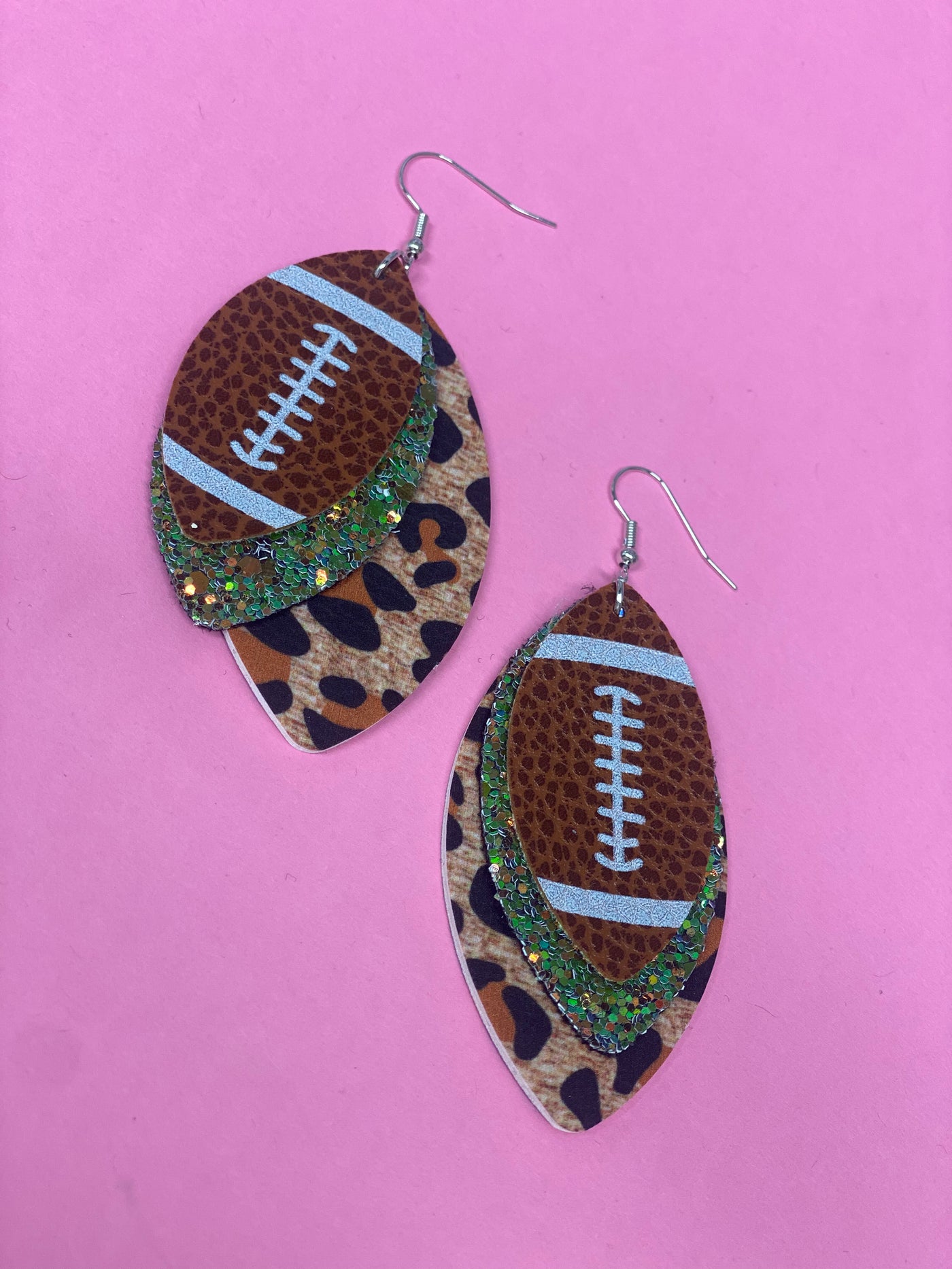 Layered Leopard Print Football Earrings