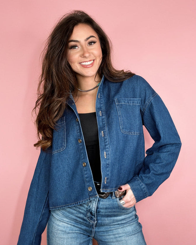 The Serena Cropped Denim Shacket