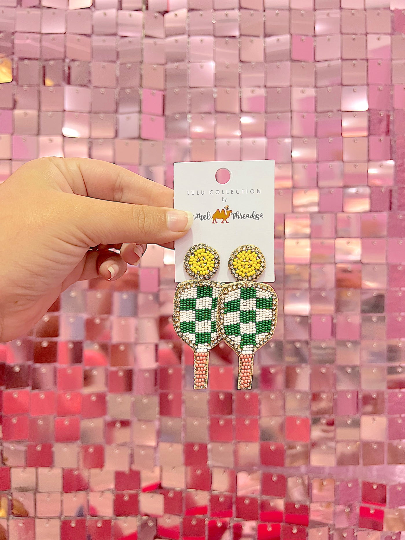 Beaded Pickleball Paddle Earrings