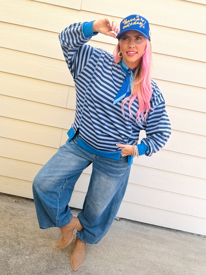 Easy Breezy French Terry Striped Pullover