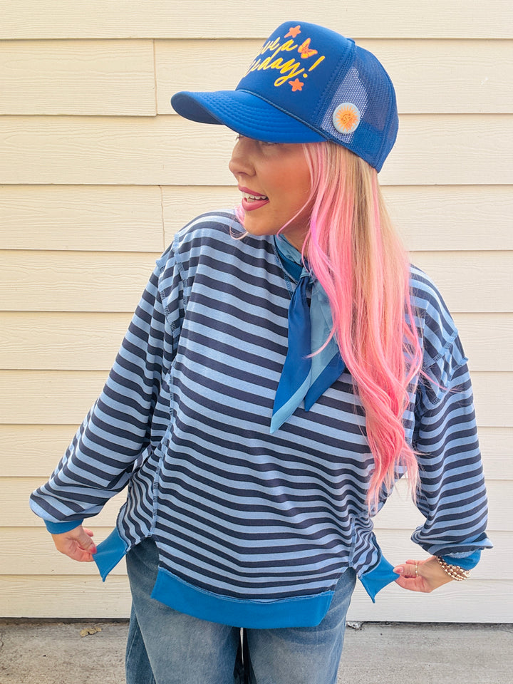 Easy Breezy French Terry Striped Pullover
