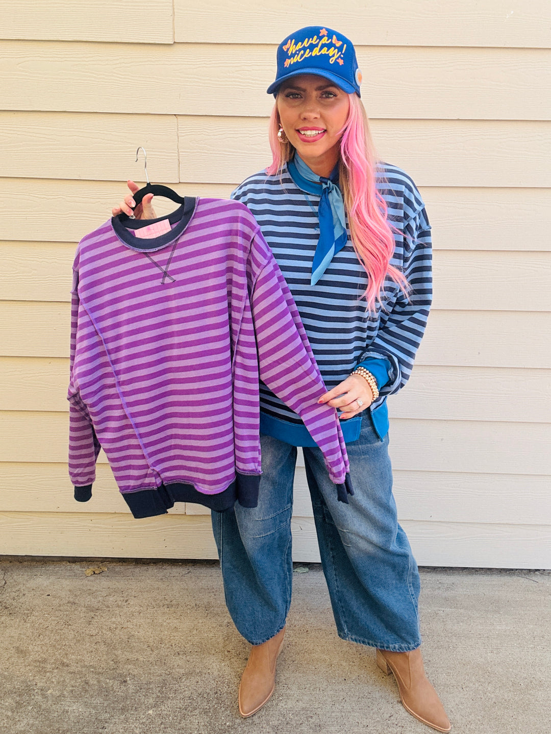 Easy Breezy French Terry Striped Pullover