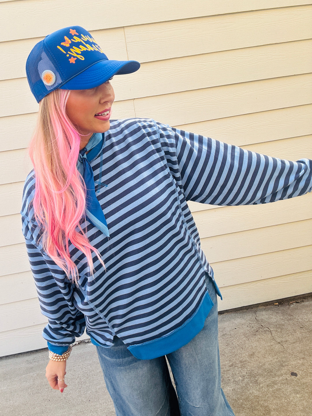 Easy Breezy French Terry Striped Pullover