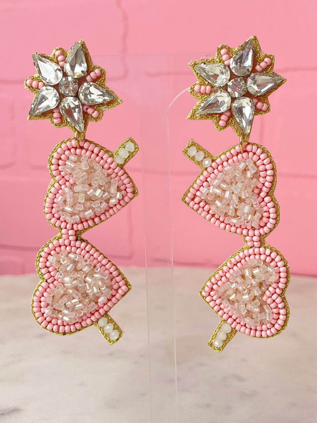 Pink Heart Sunnies Beaded Earrings