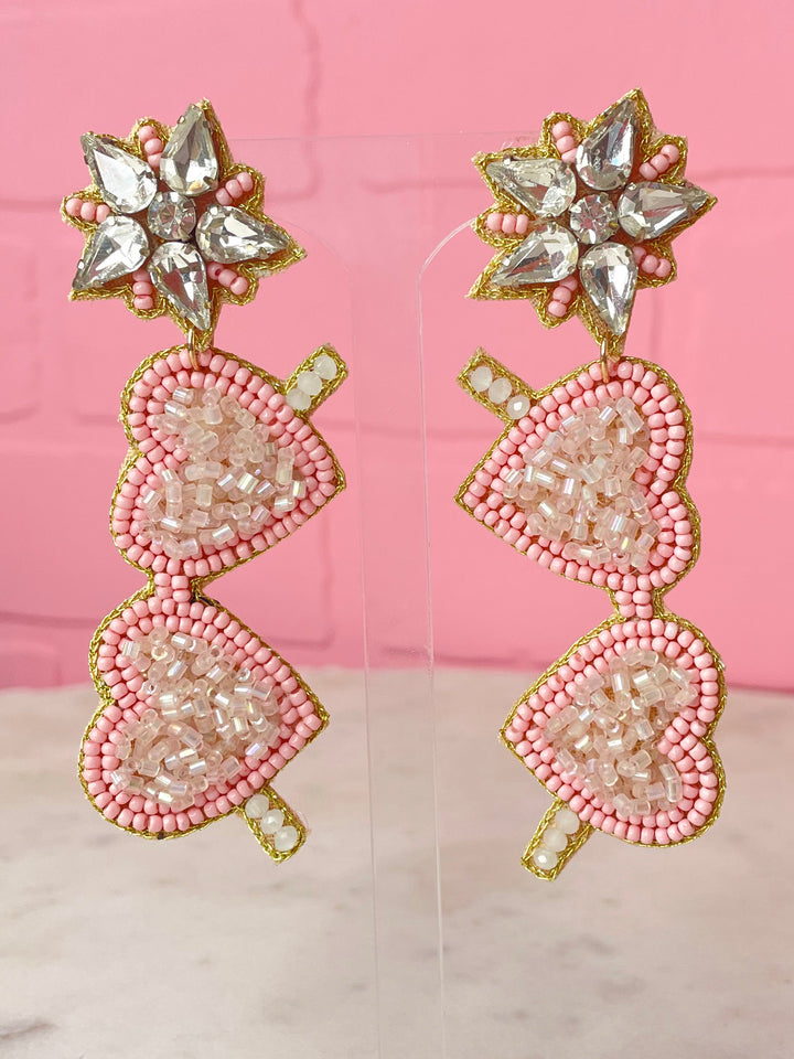 Pink Heart Sunnies Beaded Earrings