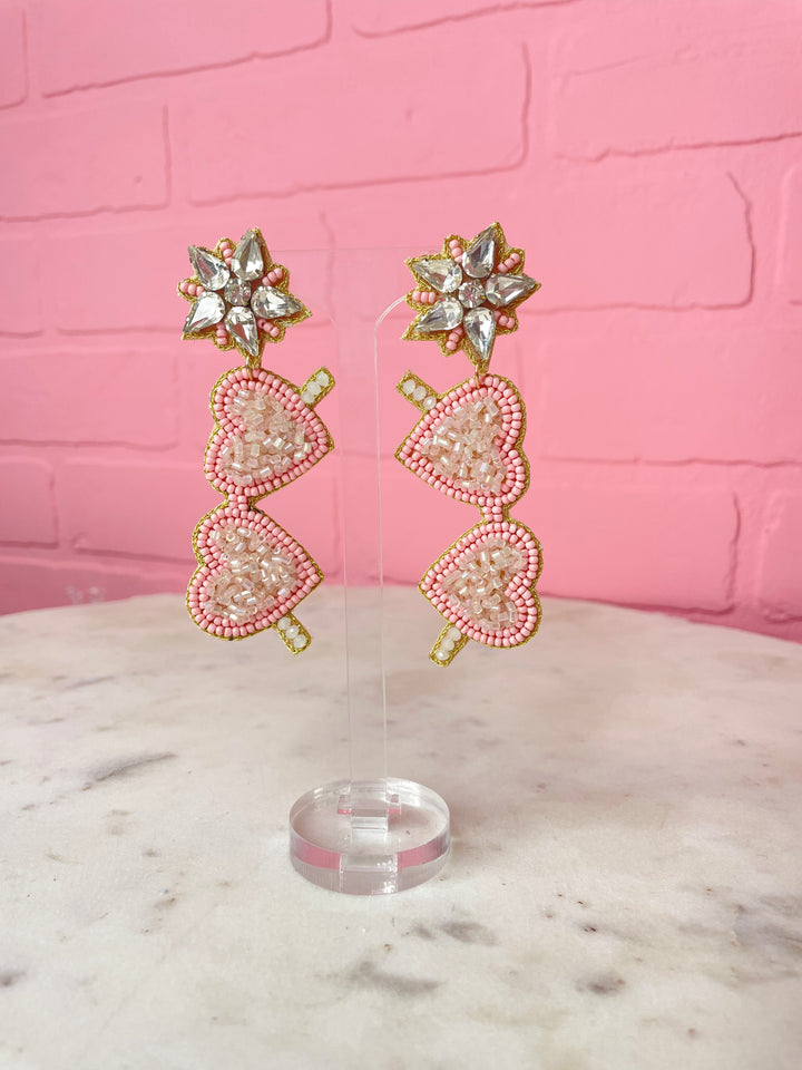 Pink Heart Sunnies Beaded Earrings