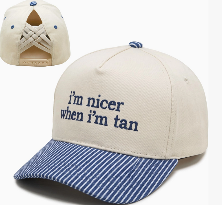 Nicer When I'm Tan Pinstripe Trucker Hat