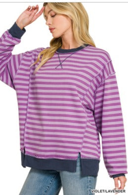 Easy Breezy French Terry Striped Pullover