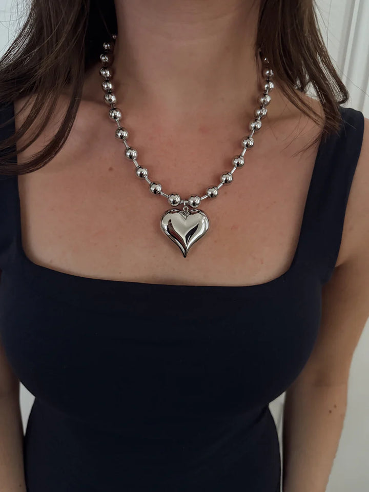 Checked In Silver Heart Bubble Necklace