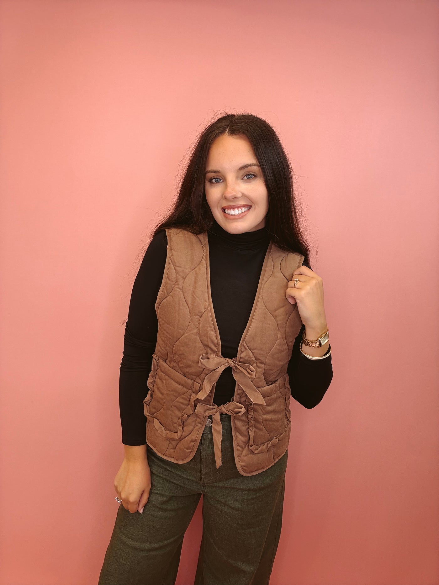 Quilted Charm Tie-Front Vest