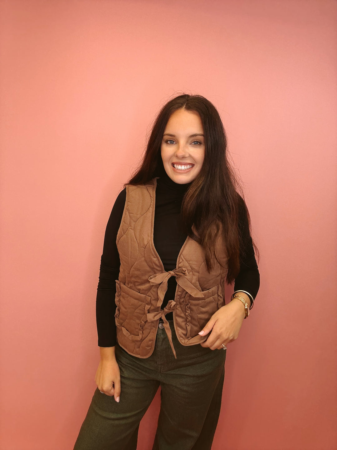 Quilted Charm Tie-Front Vest