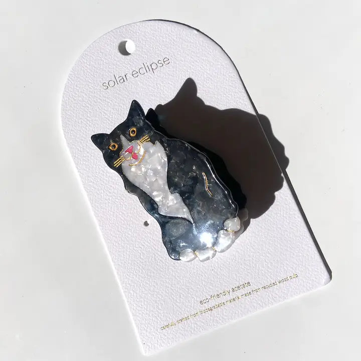 Hand-Painted Tuxedo Cat Claw Hair Clip