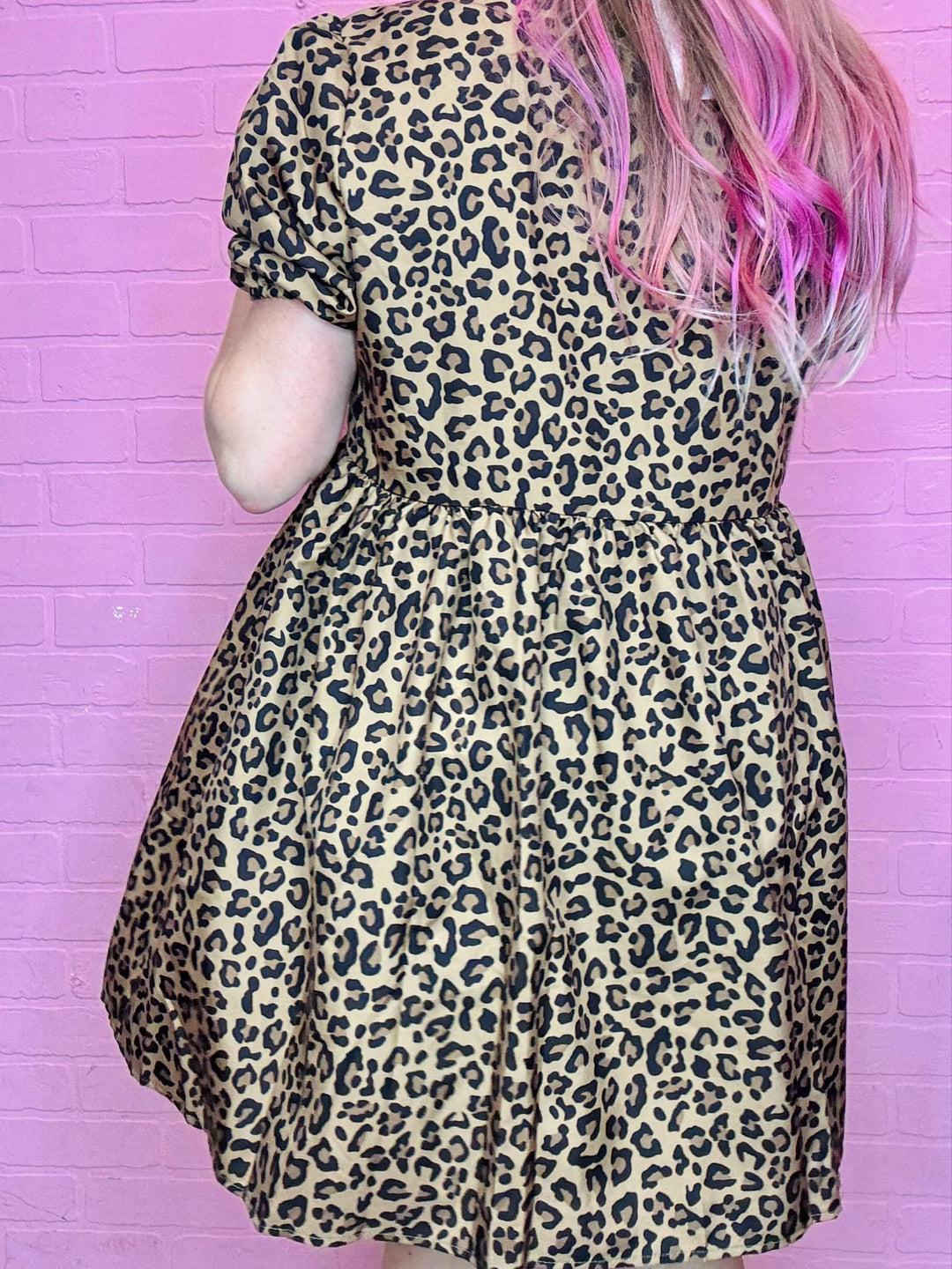Leopard Puff Sleeve Front Bow Dress