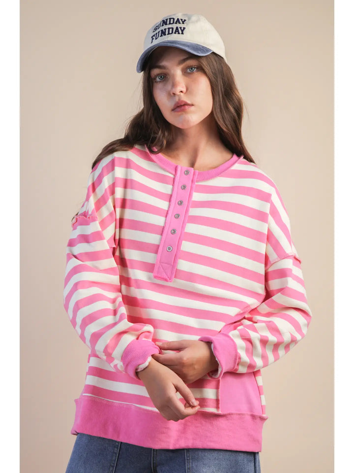 Easygoing Stripe Half-Button Knit Top