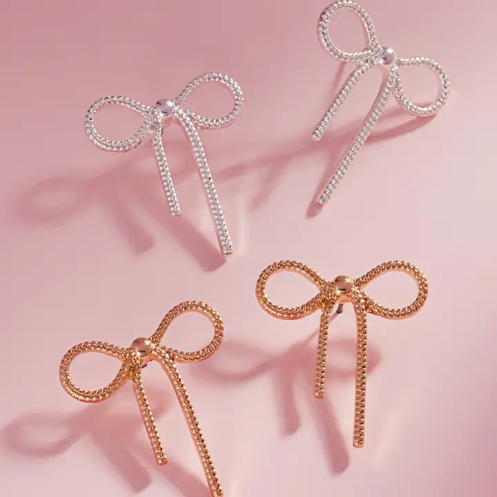 Gold Ribbon Bow Stud Earrings