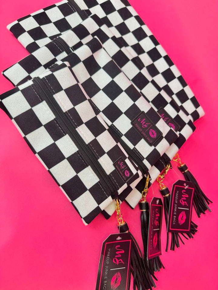 Makeup Junkie Black & White Checker Bag
