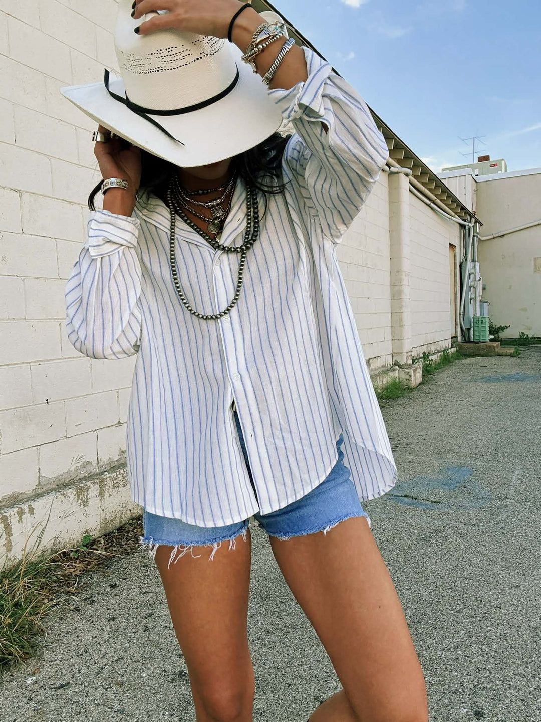 Just One More Stripe Button Up Top