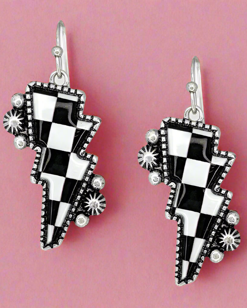 Checkered Lightning Bolt Earrings