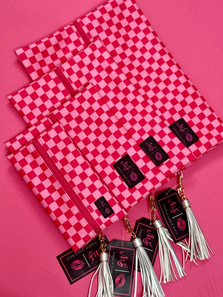Makeup Junkie Pink Checkered Bags