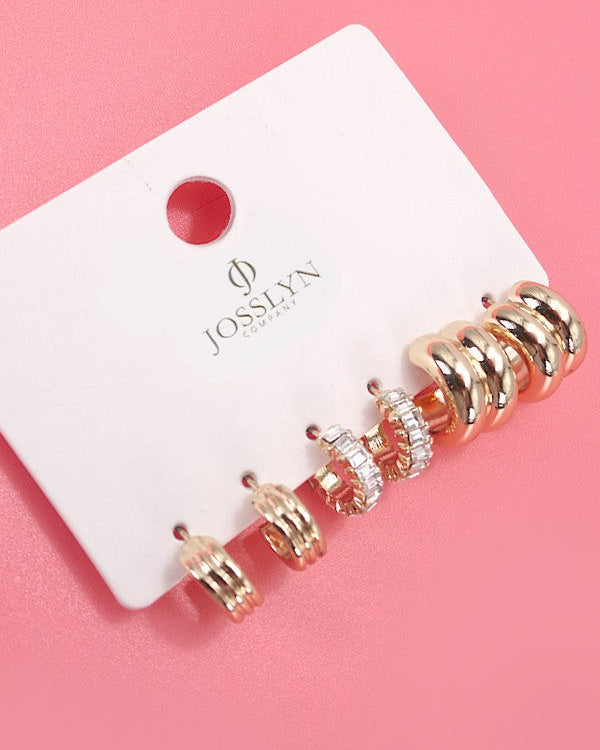 The Baguette Stone Earring Trio
