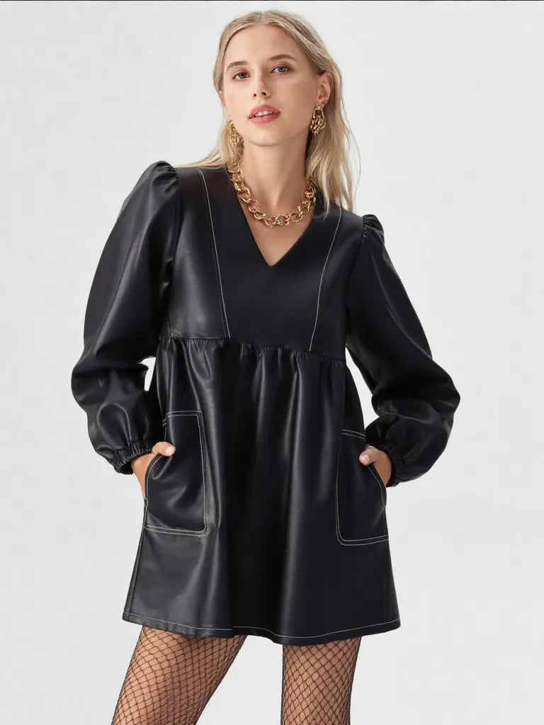 The Grace Faux Leather Babydoll Dress Large The Grace Faux Leather Babydoll Dress Large