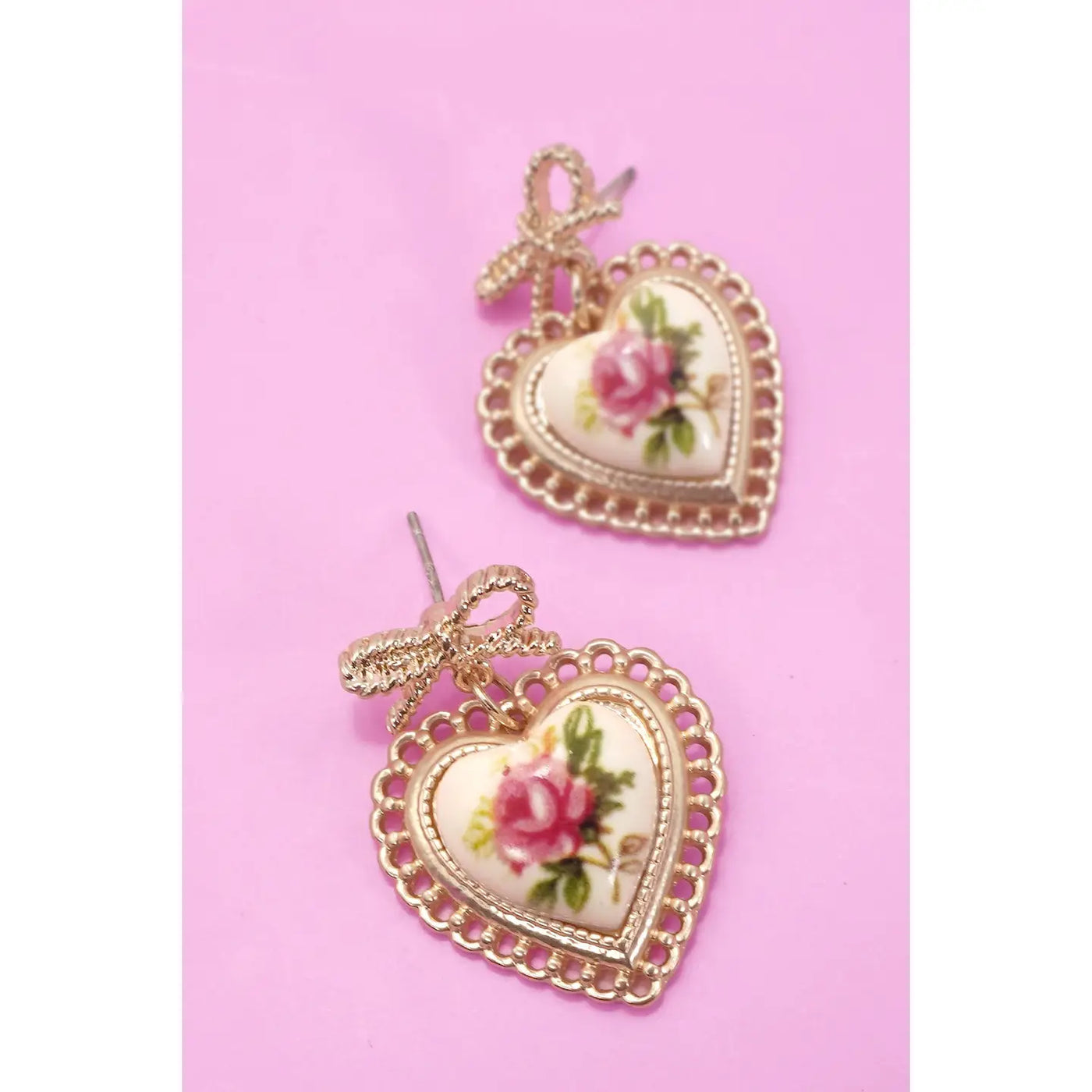 Rose Ceramic Porcelain Bow Earrings