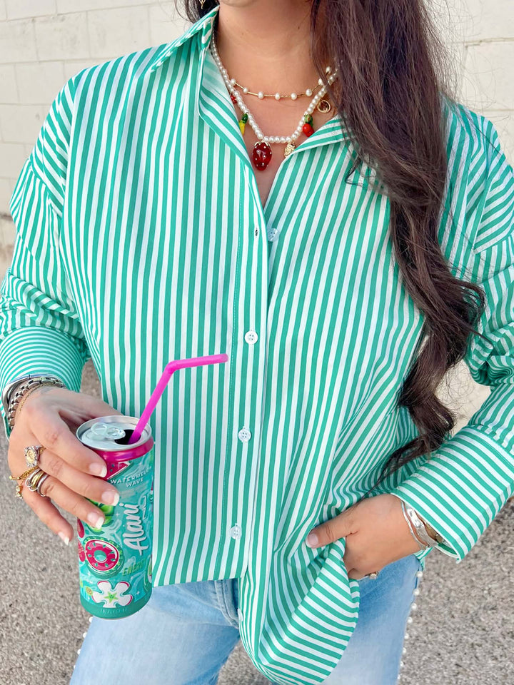 Stripe Me Pretty Button Up Top