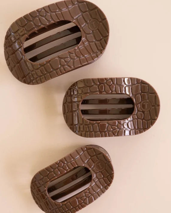 Brown Crocodile Flat Round Hair Clip