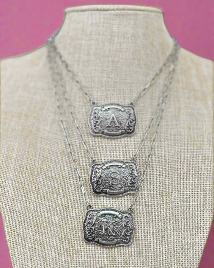 Western Belt Buckle Initial Necklace