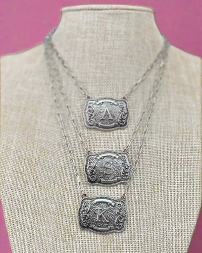 Western Belt Buckle Initial Necklace