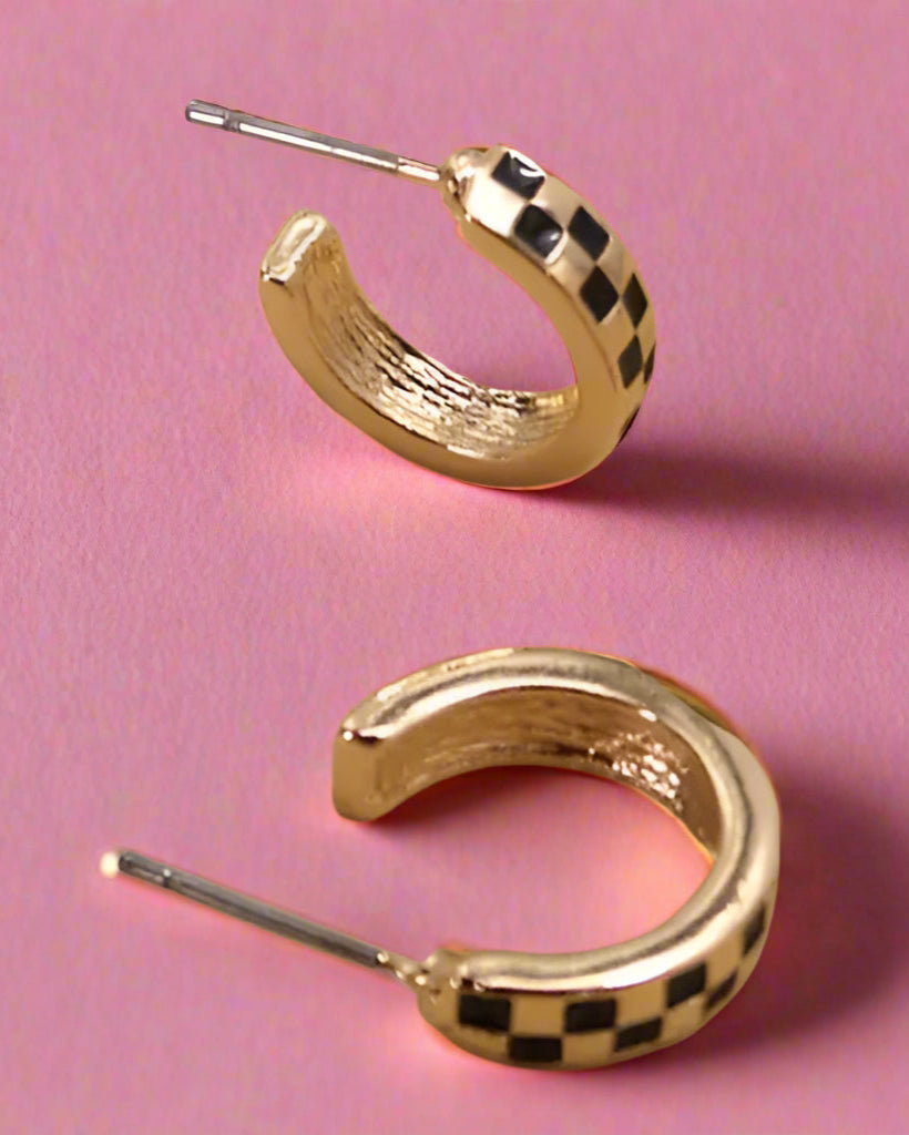 Mini Checkered Hoop Earrings