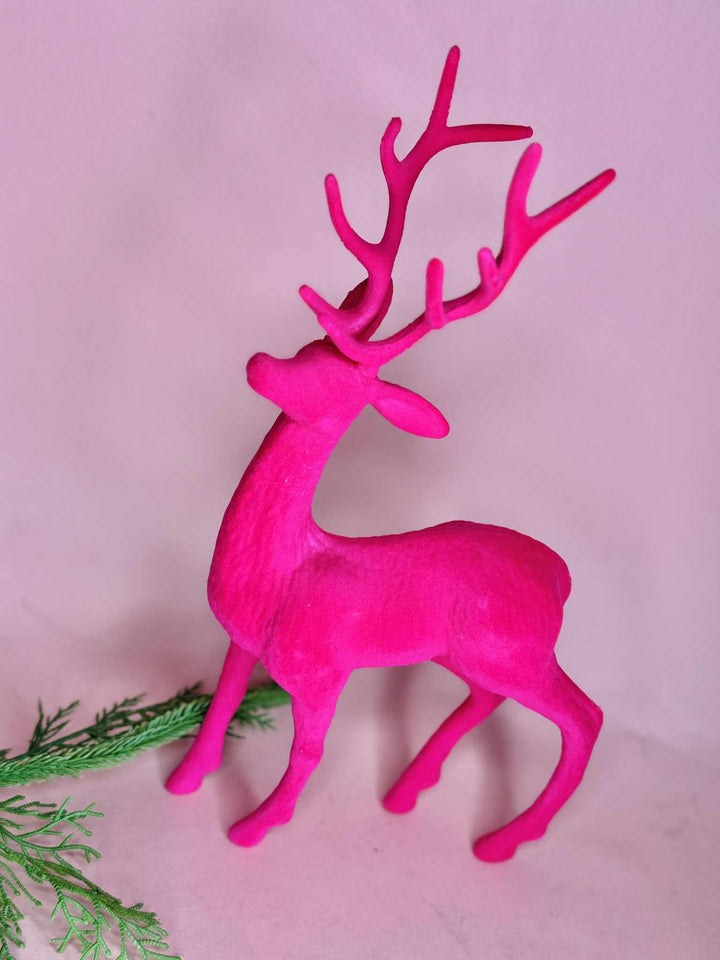 Candy Christmas Flocked Pink Deer