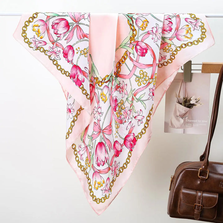 Floral Chain Print Silk-Finish Scarf